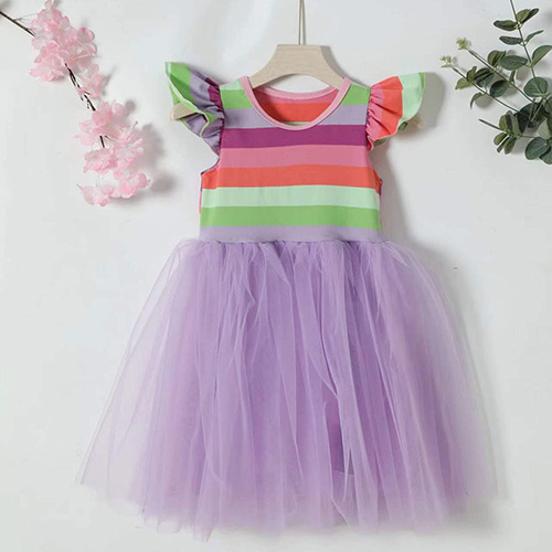 New girls summer dress striped sleeveless yarn girl princess dress