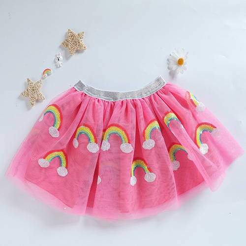 Wholesale Tutu Princess Soft Material Rainbow Embroidery Style Wholesale Children Tutus Skirt for Girl With Lining - 副本