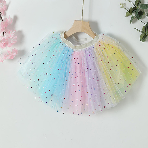 Kids Girl Sequined Tutu Skirt Baby Girl Casual Skirt Wholesale Princess Dress Children Rainbow Gradient Sequined Tulle Skirts