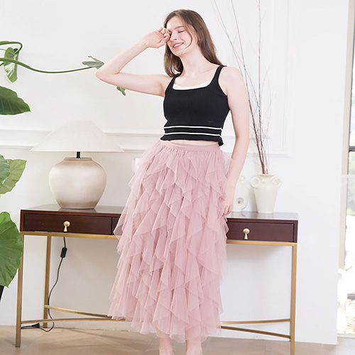 New Arrival High Waist Straight Skirt Sustainable Chiffon Ruffles Breathable Women Tulle Skirt Parent-child Skirt