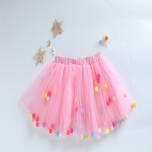 New Arrival Kids Pompom Tutu Design Tulle Skirt Children Rainbow TUTU