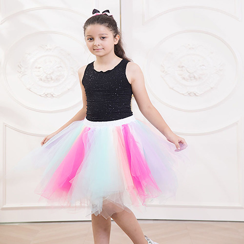  Children Party Puffy Skirt Half Mesh Party Tulle Skirt with Colorful Bustle for Performance Wear Type Ballet