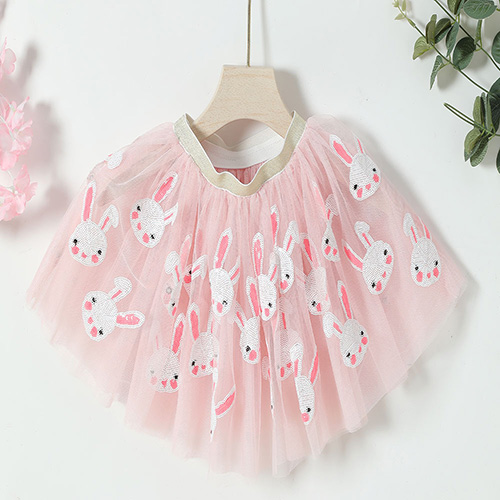 Easter Day Summer Style Rabbit Embroidery Girls TUTU Skirts Soft Mesh Kids Fashion Skirts