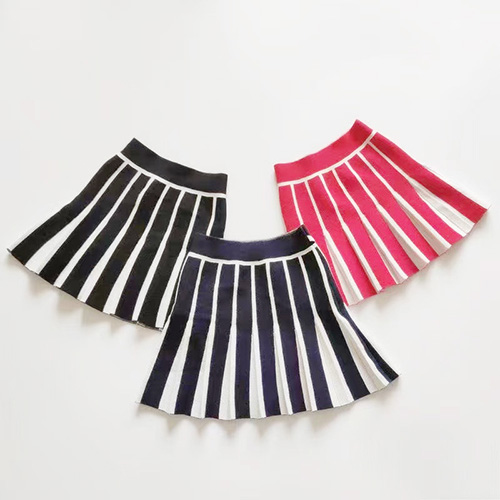 New Spring Toddler Kids Skirts Baby Short Autumn Children Winter Solid Knitted Pleated Mini Skirt for Girls